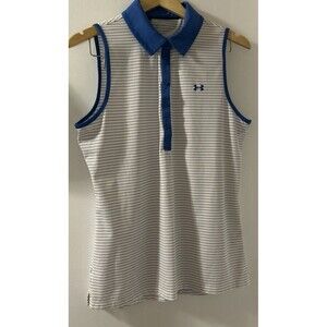 Under Armour Women’s Zinger Stripe Sleeveless Shirt Heat Gear Golf Shirt SZ M